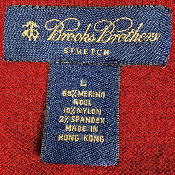 Brooks Brothers Sweater Mens Large Red Merino Wool V-Neck Pullover Stretch - Picture 3 of 6